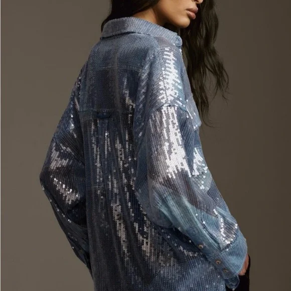 Pilcro Blue Sequin Top - Picture 2 of 5